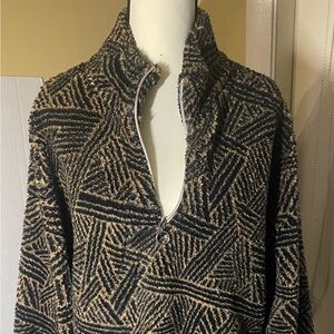 Mesh+Lace Multi-color Patterned Fleece Pullover Half-zip Neckline. Size L